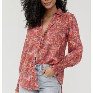 Free People Wild Gardenia Blouse XS Earth Combo Button Up Floral Retail $138